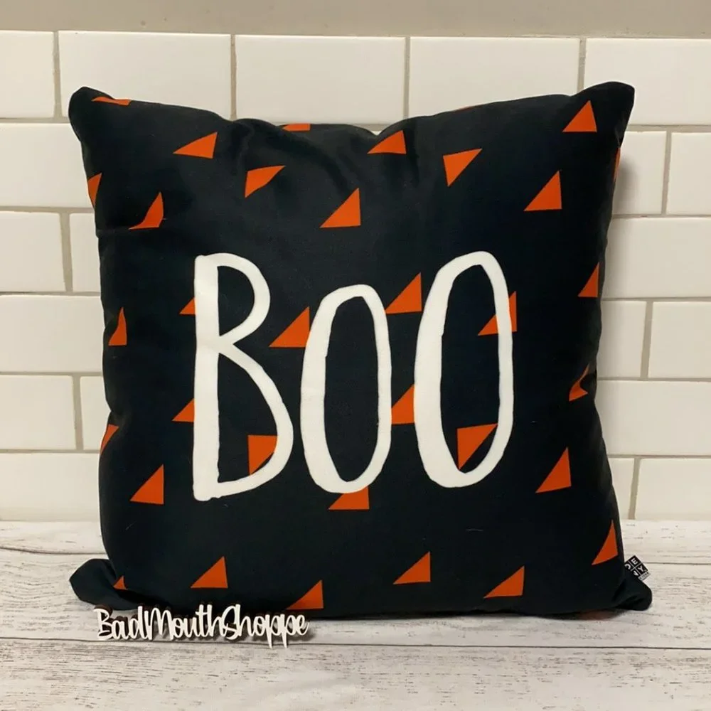 *Zoe Wodarz Halloween BOO Black Orange Geometric Modern Throw Pillow